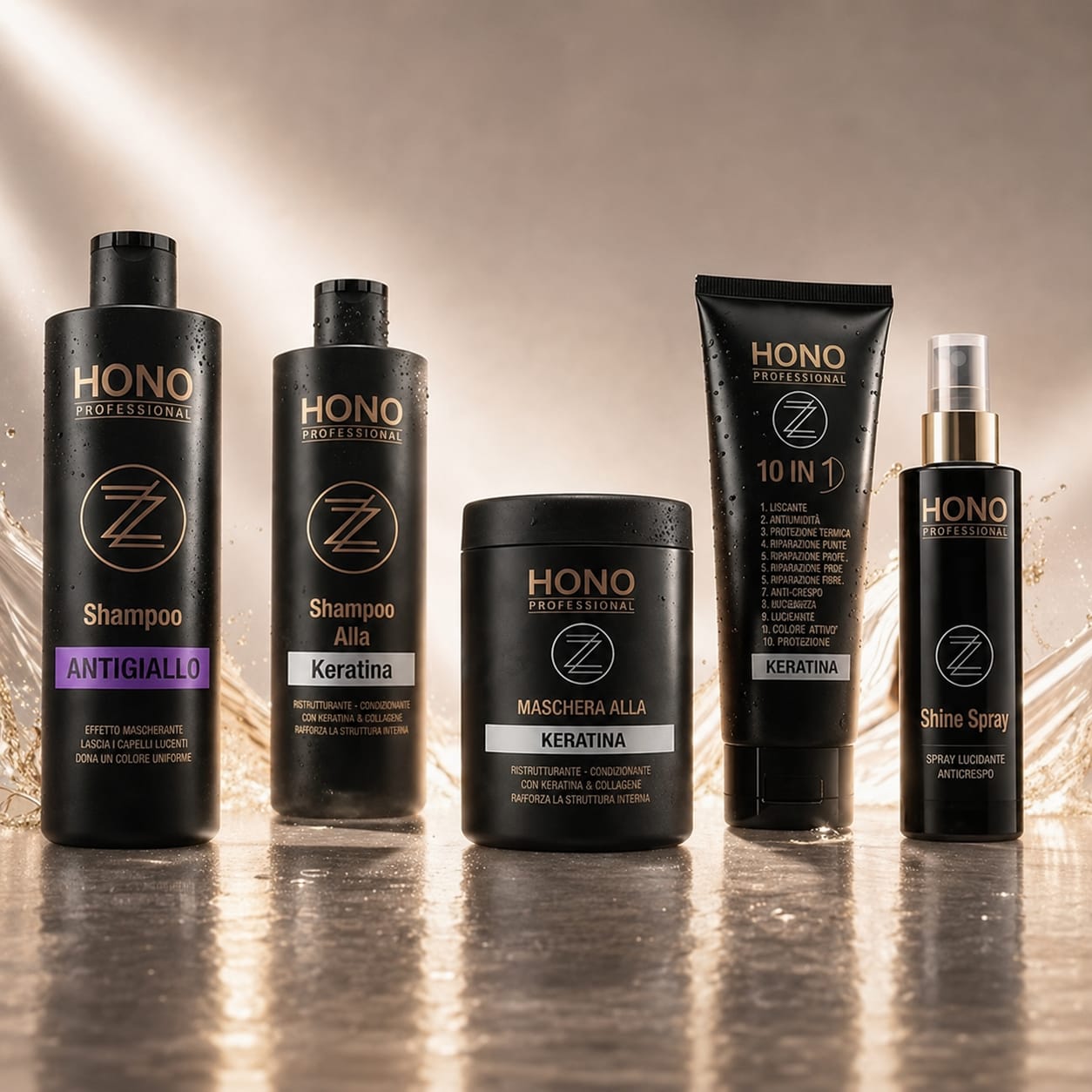HONO – KIT COMPLETO NO GIALLO Shampoo Keratina 1L, Maschera Keratina 1L, Olio Argan